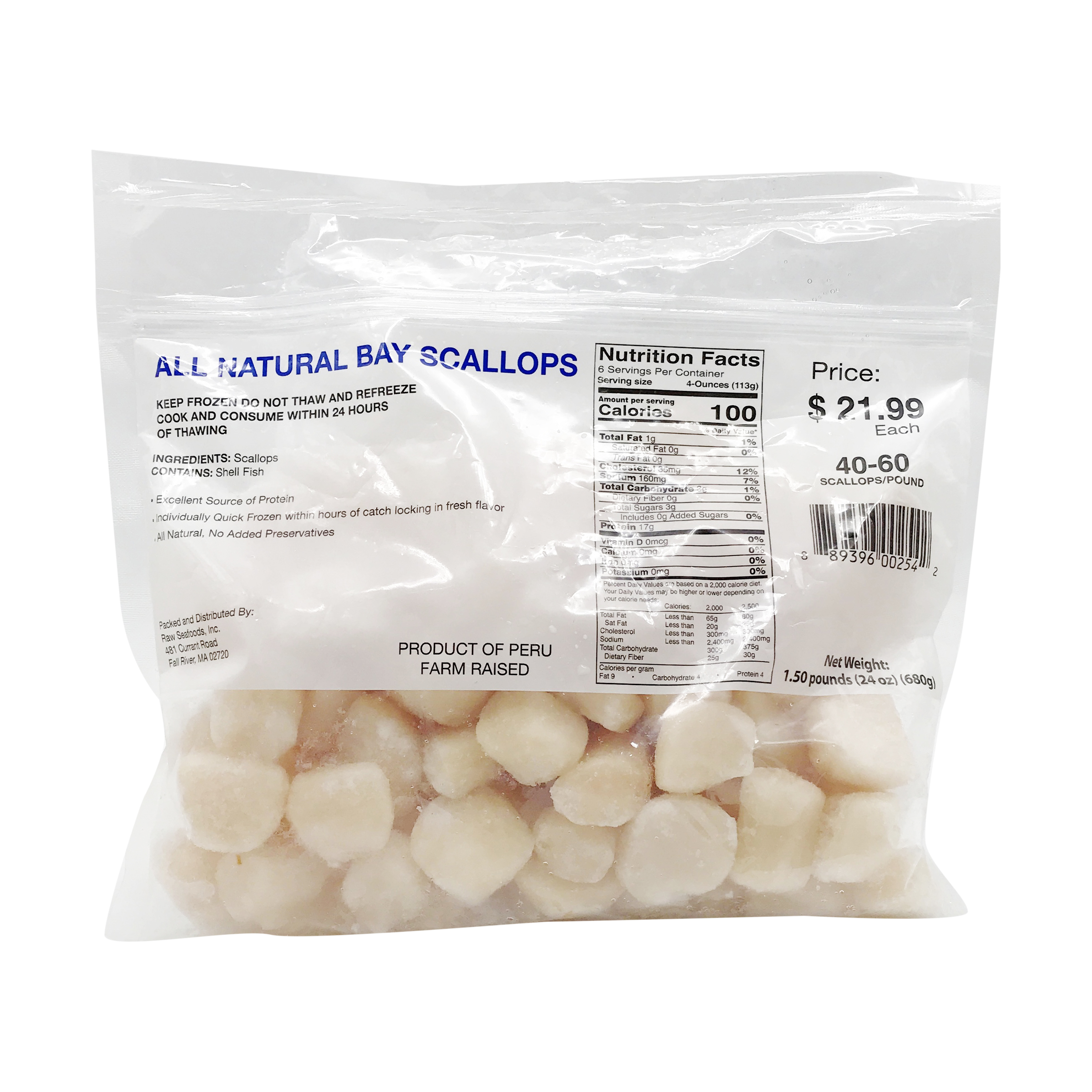 All Natural Bay Scallops 40 60 Scallops Lb 24 Oz Raw Seafoods Inc Whole Foods Market